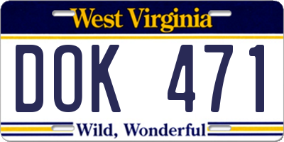 WV license plate DOK471