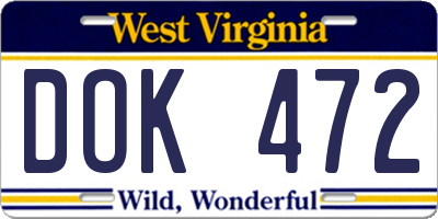 WV license plate DOK472
