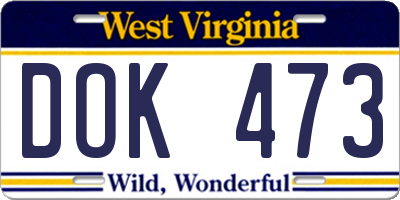 WV license plate DOK473