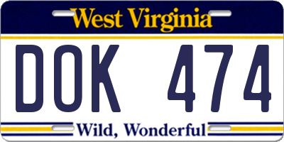 WV license plate DOK474