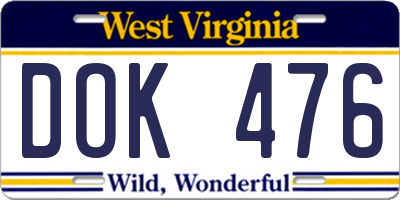 WV license plate DOK476