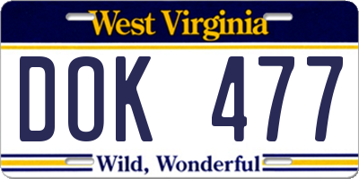 WV license plate DOK477