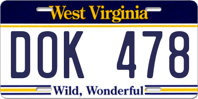 WV license plate DOK478