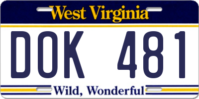 WV license plate DOK481