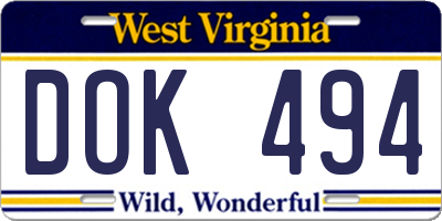 WV license plate DOK494