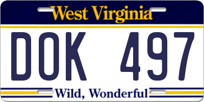 WV license plate DOK497