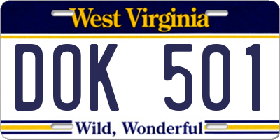 WV license plate DOK501