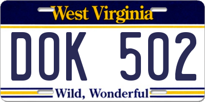 WV license plate DOK502