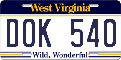 WV license plate DOK540