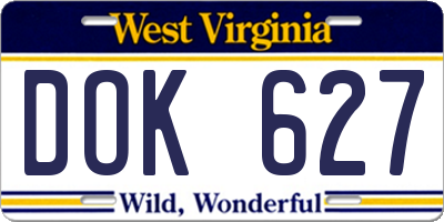 WV license plate DOK627