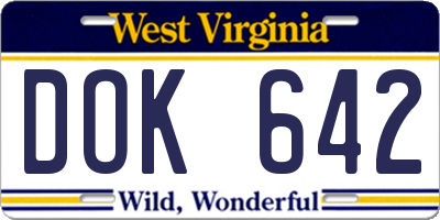WV license plate DOK642