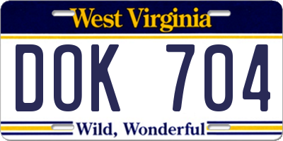 WV license plate DOK704