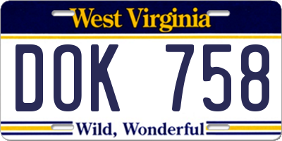 WV license plate DOK758