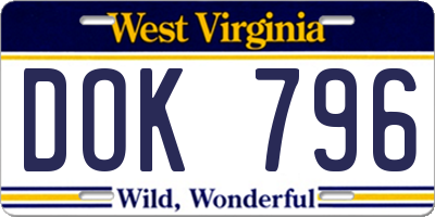 WV license plate DOK796