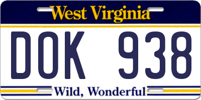 WV license plate DOK938
