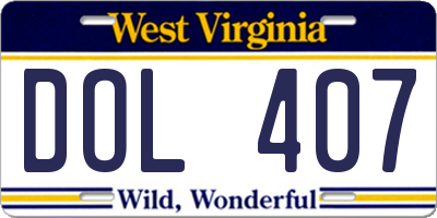 WV license plate DOL407