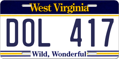 WV license plate DOL417