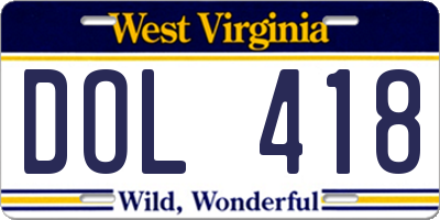 WV license plate DOL418