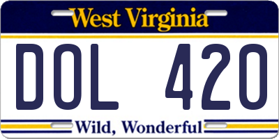 WV license plate DOL420