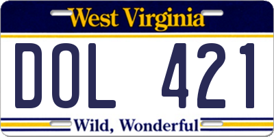 WV license plate DOL421