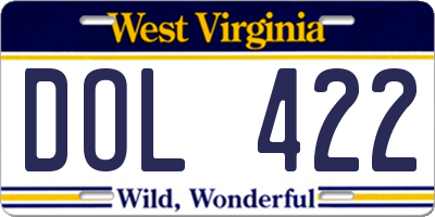 WV license plate DOL422