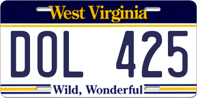 WV license plate DOL425