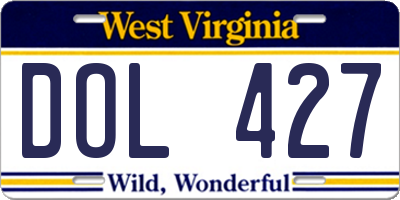WV license plate DOL427