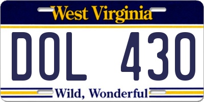 WV license plate DOL430