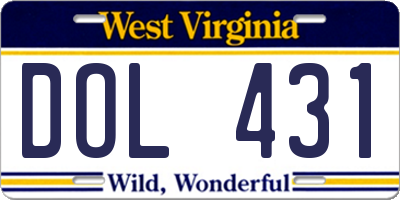 WV license plate DOL431