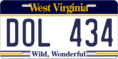 WV license plate DOL434