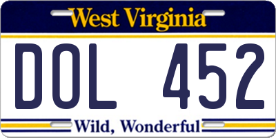 WV license plate DOL452