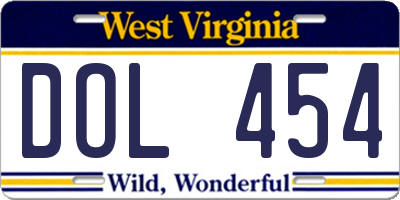 WV license plate DOL454