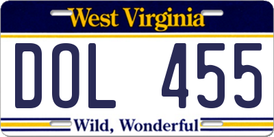 WV license plate DOL455