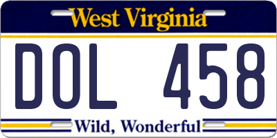 WV license plate DOL458