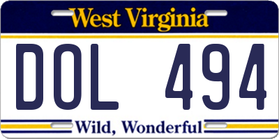WV license plate DOL494