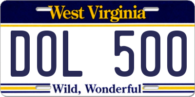 WV license plate DOL500