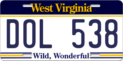 WV license plate DOL538