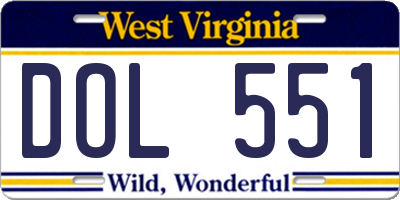 WV license plate DOL551
