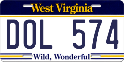 WV license plate DOL574