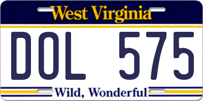 WV license plate DOL575