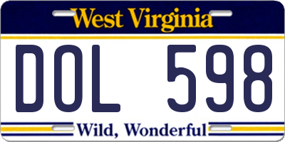 WV license plate DOL598