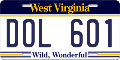 WV license plate DOL601