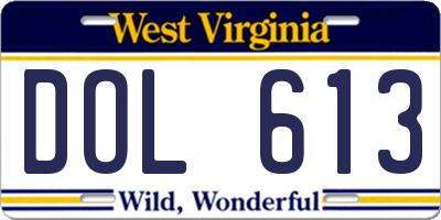 WV license plate DOL613