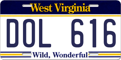WV license plate DOL616