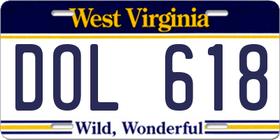 WV license plate DOL618