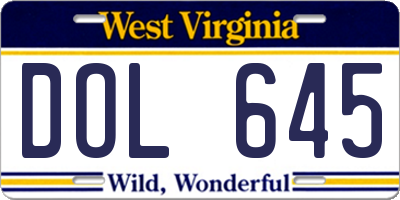 WV license plate DOL645