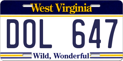 WV license plate DOL647