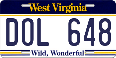 WV license plate DOL648