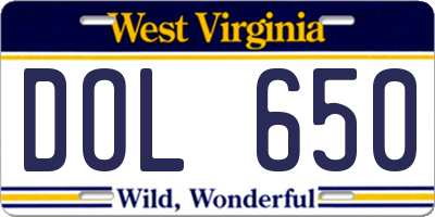 WV license plate DOL650