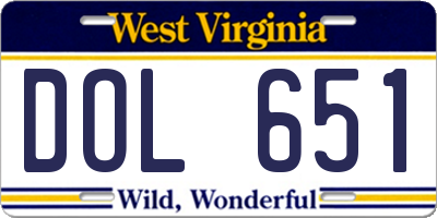 WV license plate DOL651